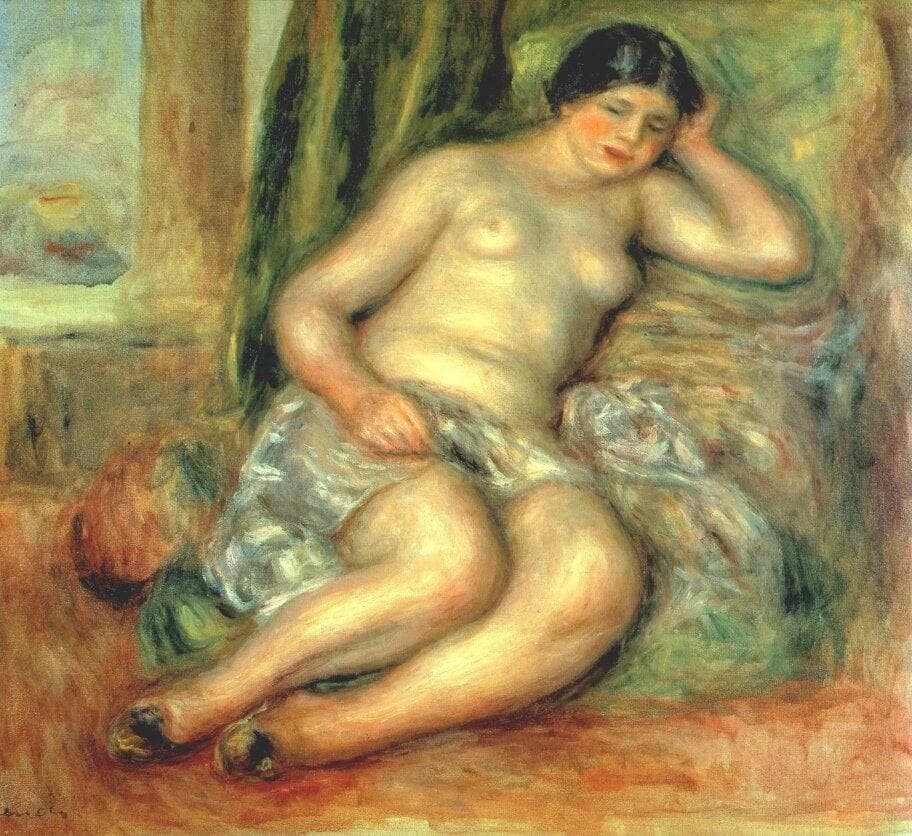 Sleeping Odalisque (Odalisque with Babouches) by Pierre-Auguste Renoir — hand-painted cultural oil painting reproduction on canvas