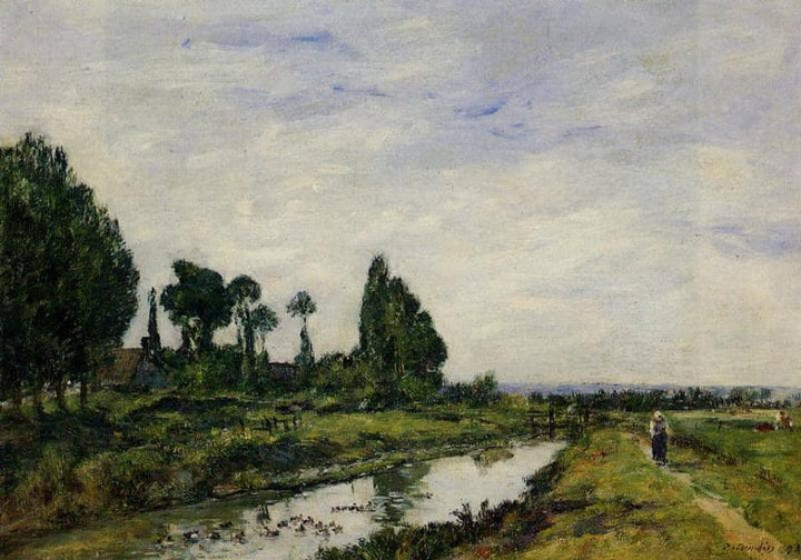 Small Canal at Quilleboeuf by Eugene Boudin — hand-painted botanical oil painting reproduction on canvas