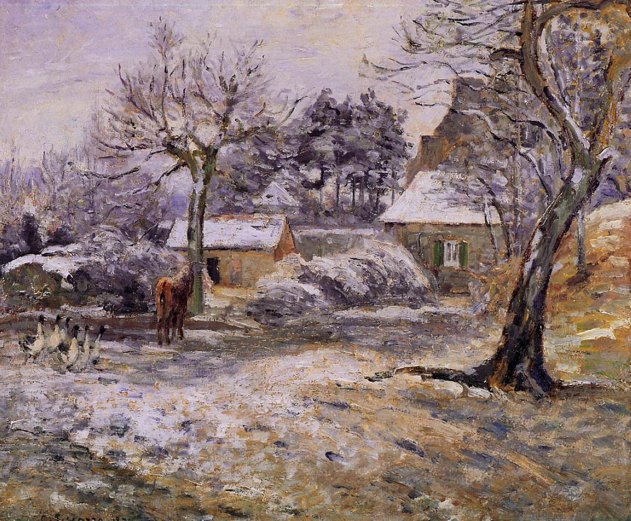 Snow at Montfoucault - Camille Pissarro