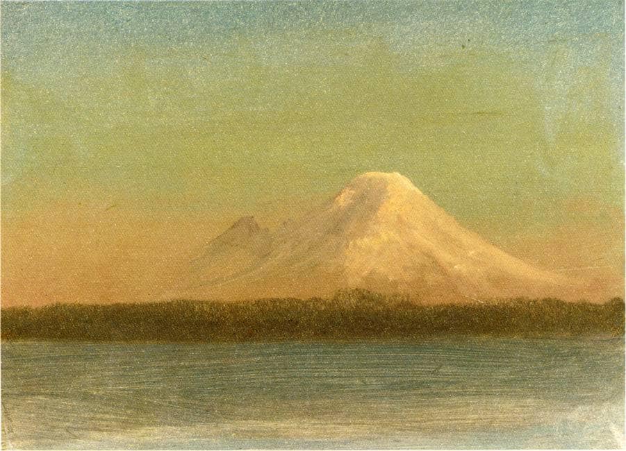 Snow Capped Moutain at Twilight by Albert Bierstadt — hand-painted landscape oil painting reproduction on canvas