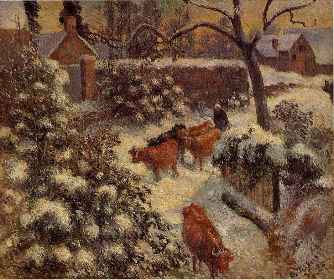 Snow Effect in Montfoucault by Camille Pissarro — hand-painted botanical oil painting reproduction on canvas