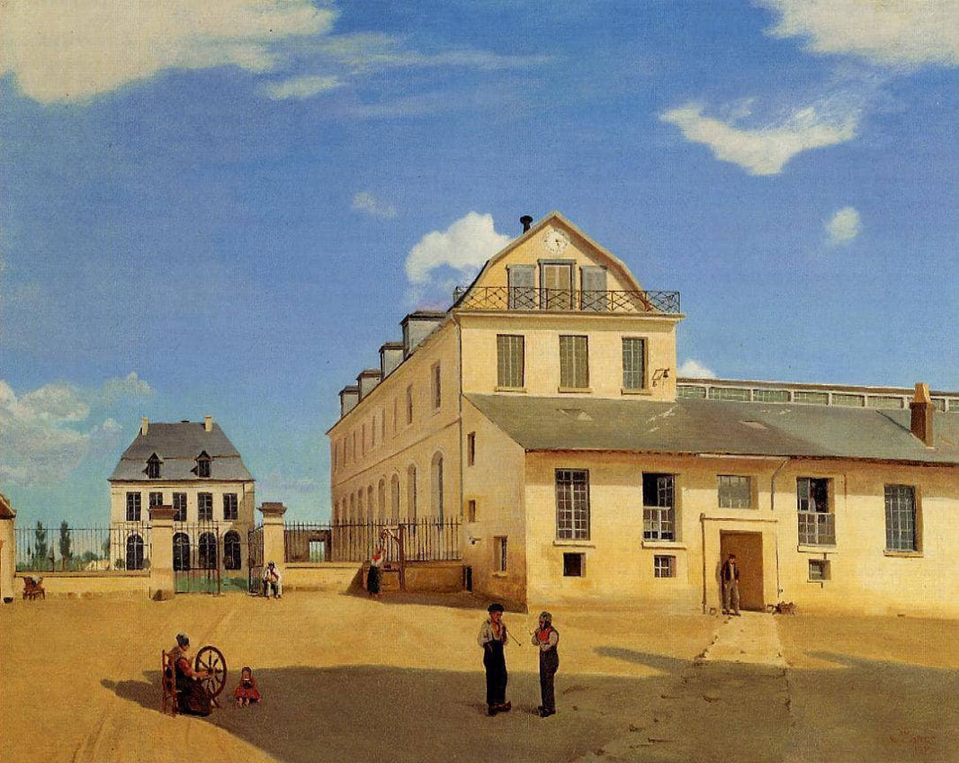 Soissons, Houses and Factory of Mr. Henry by Camille Corot — hand-painted architectural oil painting reproduction on canvas