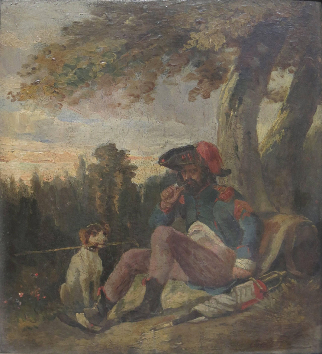 Soldier of the Republic at Rest with his dog by Nicolas Toussaint Charlet — hand-painted landscape oil painting reproduction on canvas