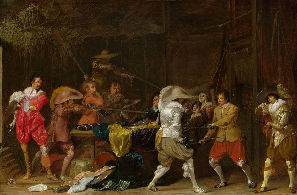 Soldiers Fighting over Booty in a Barn by Willem Cornelisz Duyster — hand-painted landscape oil painting reproduction on canvas