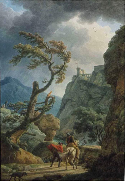 Soldiers in a Mountain Gorge, with a Storm in study