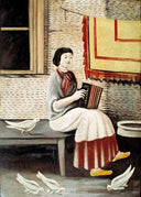 Sona Gorashvili playing accordion by Niko Pirosmani — hand-painted portrait oil painting reproduction on canvas