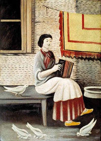 Sona Gorashvili playing accordion by Niko Pirosmani — hand-painted portrait oil painting reproduction on canvas