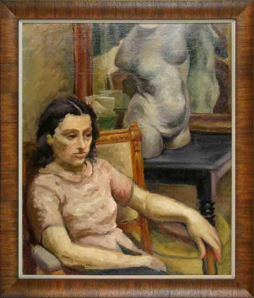 Sonia Seated before Torso by Ben by Jacob MÄcznik — hand-painted portrait oil painting reproduction on canvas