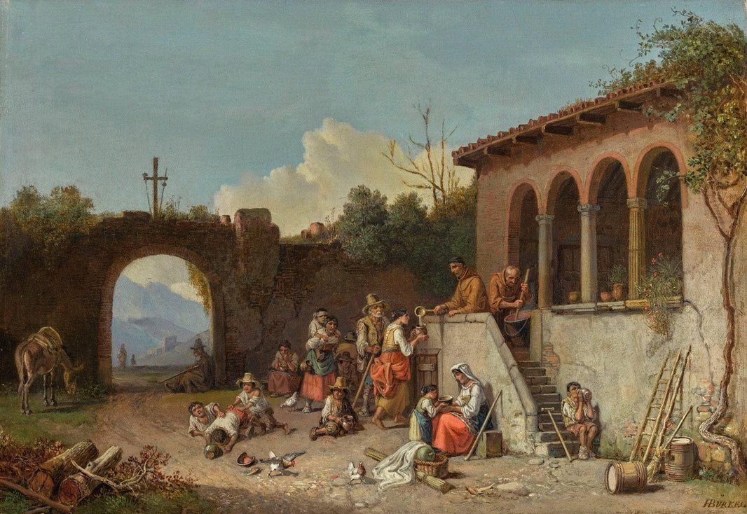 Soup Kitchen in the Monastary by Heinrich Bürkel — hand-painted architectural oil painting reproduction on canvas