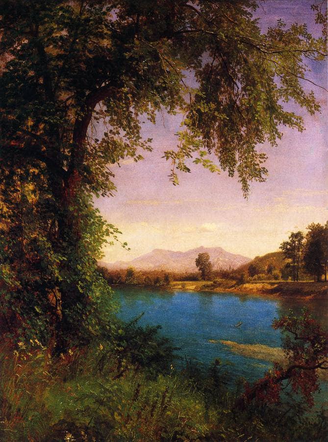 South and North Moat Mountains by Albert Bierstadt — hand-painted botanical oil painting reproduction on canvas