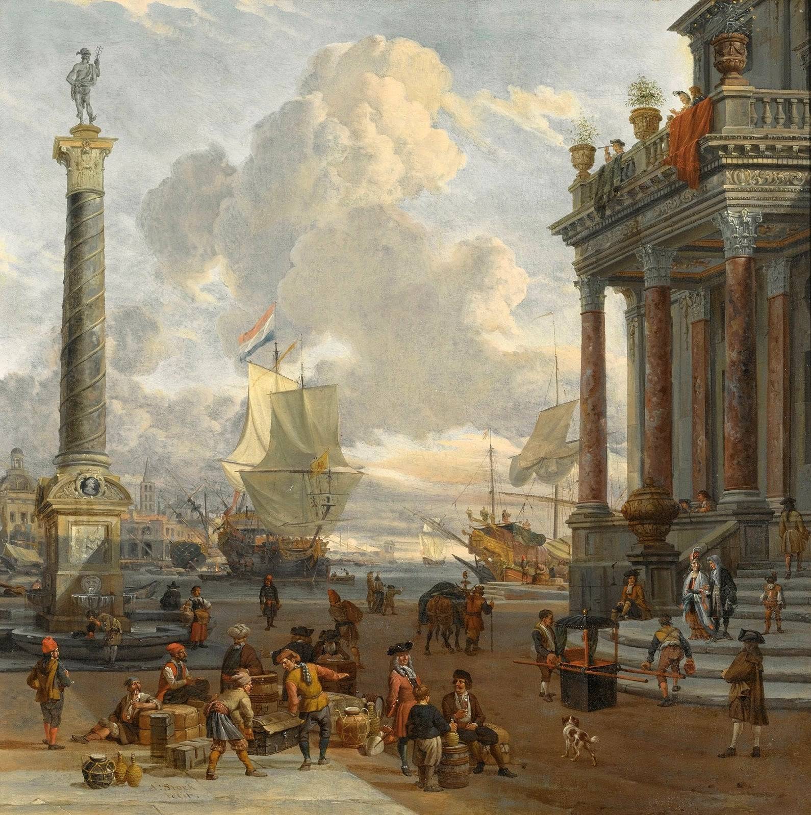 Southern Harbour Scene with Merchants - Abraham Storck