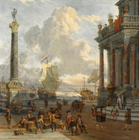 Southern Harbour Scene with Merchants by Abraham Storck — hand-painted architectural oil painting reproduction on canvas