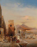 Southern Italian Scene (Naples?) by Robert Alott — hand-painted cultural oil painting reproduction on canvas