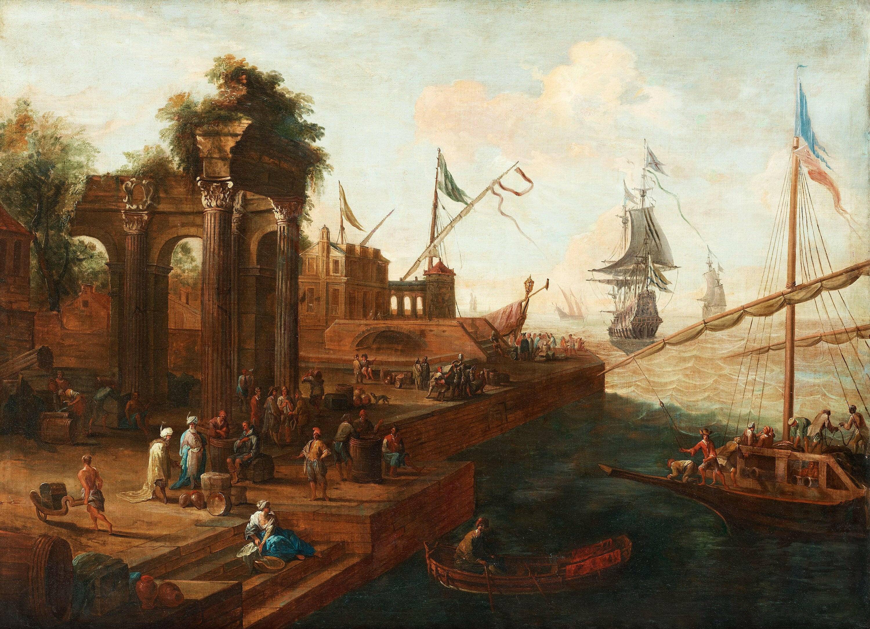 Southern Port with Figures and Ships - Abraham Storck