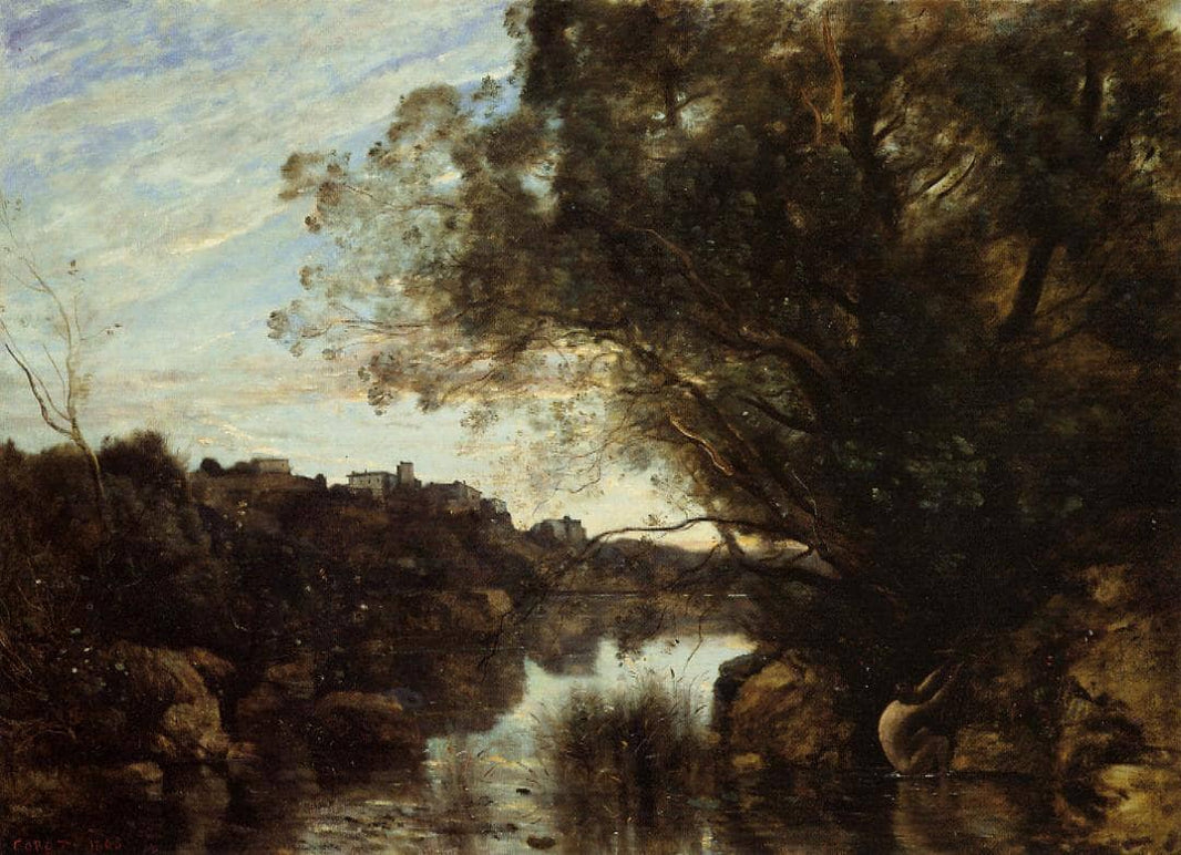 Souvenir of the Lake Nemi Region by Camille Corot — hand-painted botanical oil painting reproduction on canvas