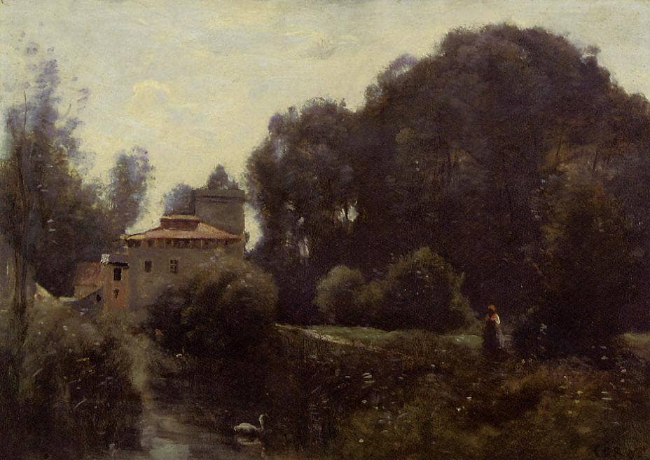 Souvenir of the Villa Borghese by Camille Corot — hand-painted botanical oil painting reproduction on canvas
