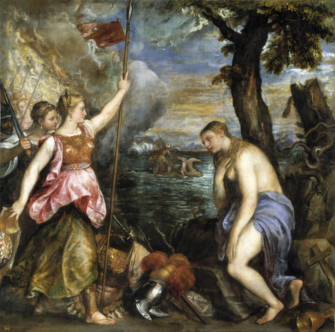 Spain Succouring Religion by Titian — hand-painted cultural oil painting reproduction on canvas