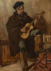 Spanish playing guitar by Alfred Dehodencq — hand-painted portrait oil painting reproduction on canvas