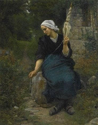 Spinner by Jules Breton — hand-painted landscape oil painting reproduction on canvas