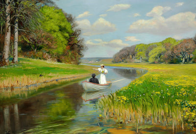 Spring. a Young Couple in a Rowing Boat on Odense Å in modern living room