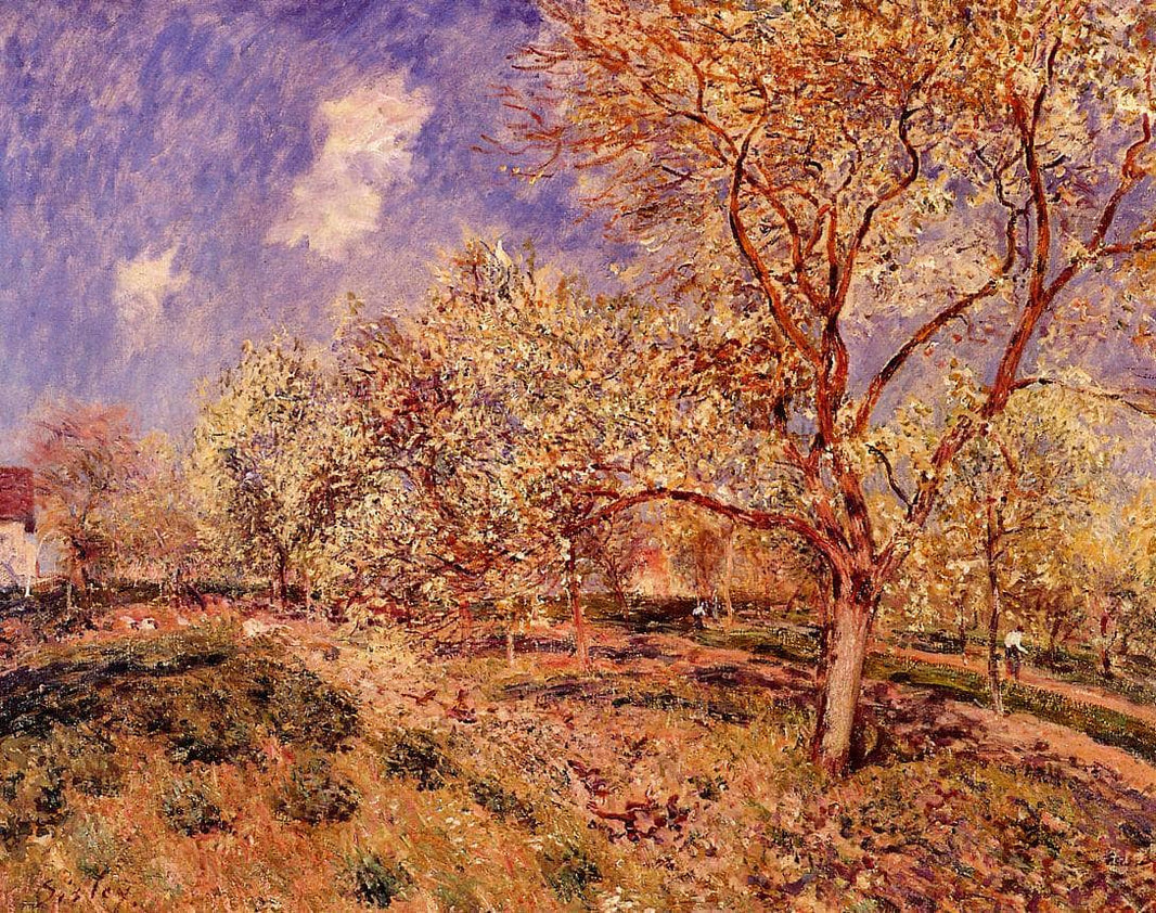 Spring at Veneux by Alfred Sisley — hand-painted botanical oil painting reproduction on canvas