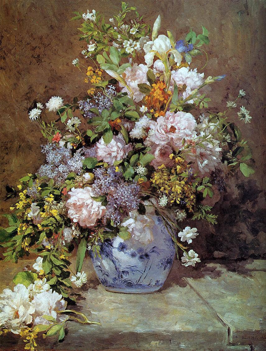 Spring Bouquet by Pierre-Auguste Renoir — hand-painted botanical oil painting reproduction on canvas