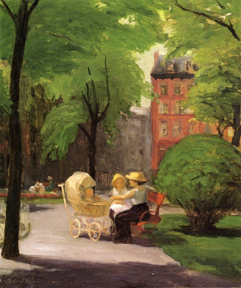 Spring, Grammercy Park by John French Sloan, hand-painted botanical oil painting reproduction on canvas