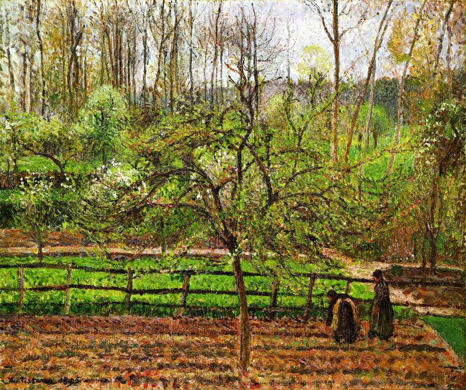 Spring, Gray Weather, Eragny by Camille Pissarro — hand-painted botanical oil painting reproduction on canvas
