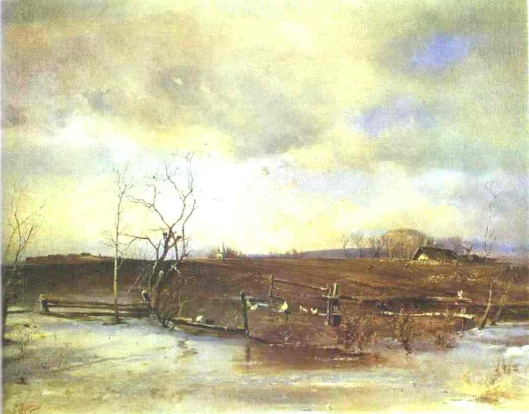 Spring. Kitchen Gardens by Aleksey Savrasov — hand-painted landscape oil painting reproduction on canvas