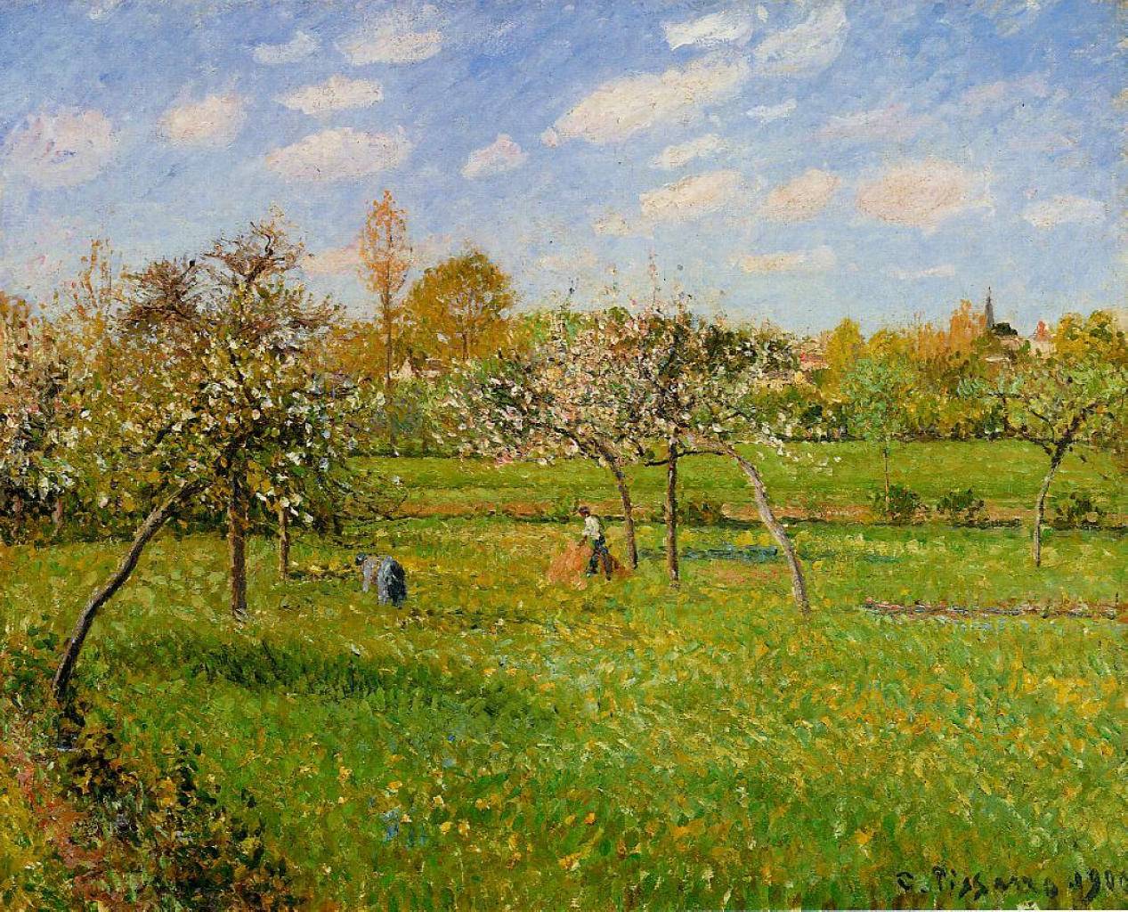 Spring Morning, Cloudy, Eragny - Camille Pissarro