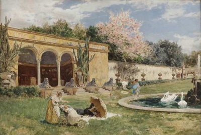 Spring morning in Villa Borghese by Aurelio Tiratelli — oil painting reproduction