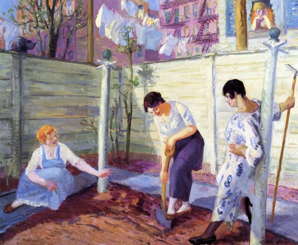 Spring Planting, Greenwich Village by John French Sloan — hand-painted botanical oil painting reproduction on canvas