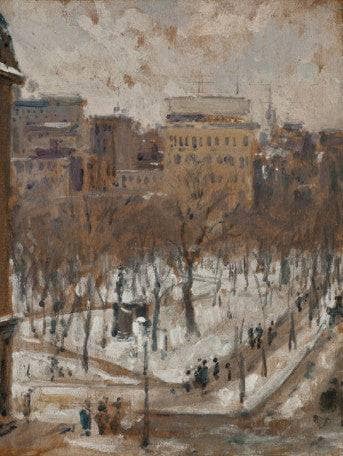 Square in Paris, Snowy Weather by Gustave Caillebotte — hand-painted architectural oil painting reproduction on canvas