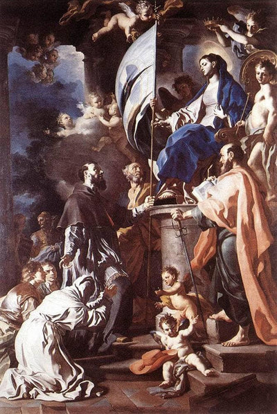 St. Bonaventura Receiving the Banner of St. Sepulchre from the Madonna in entryway