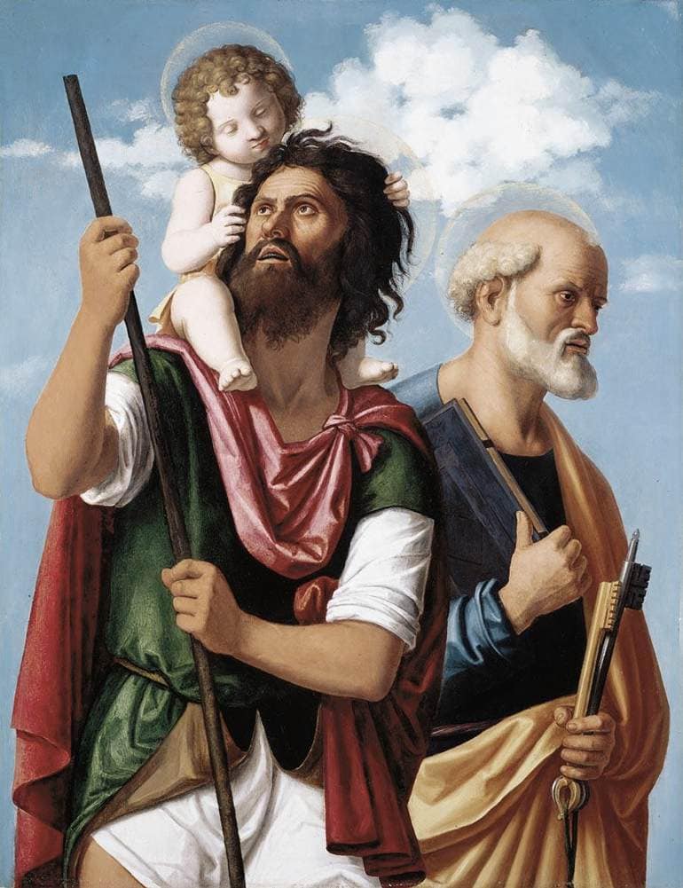 St. Christopher with the Infant Christ and St. Peter by Cima da Conegliano — hand-painted cultural oil painting reproduction on canvas