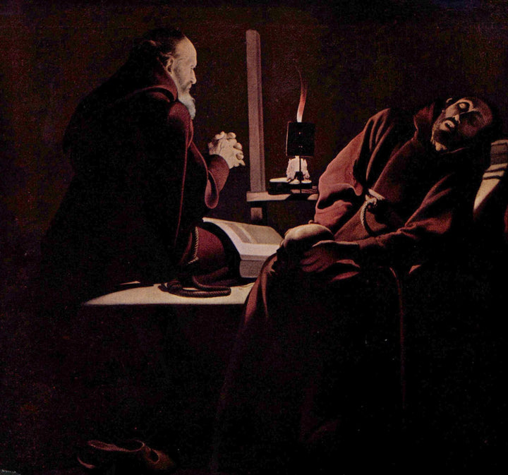 St. Francis in Extasy, also called The Praying Monk beside the Dying Monk by Georges de la Tour — hand-painted cultural oil painting reproduction on canvas