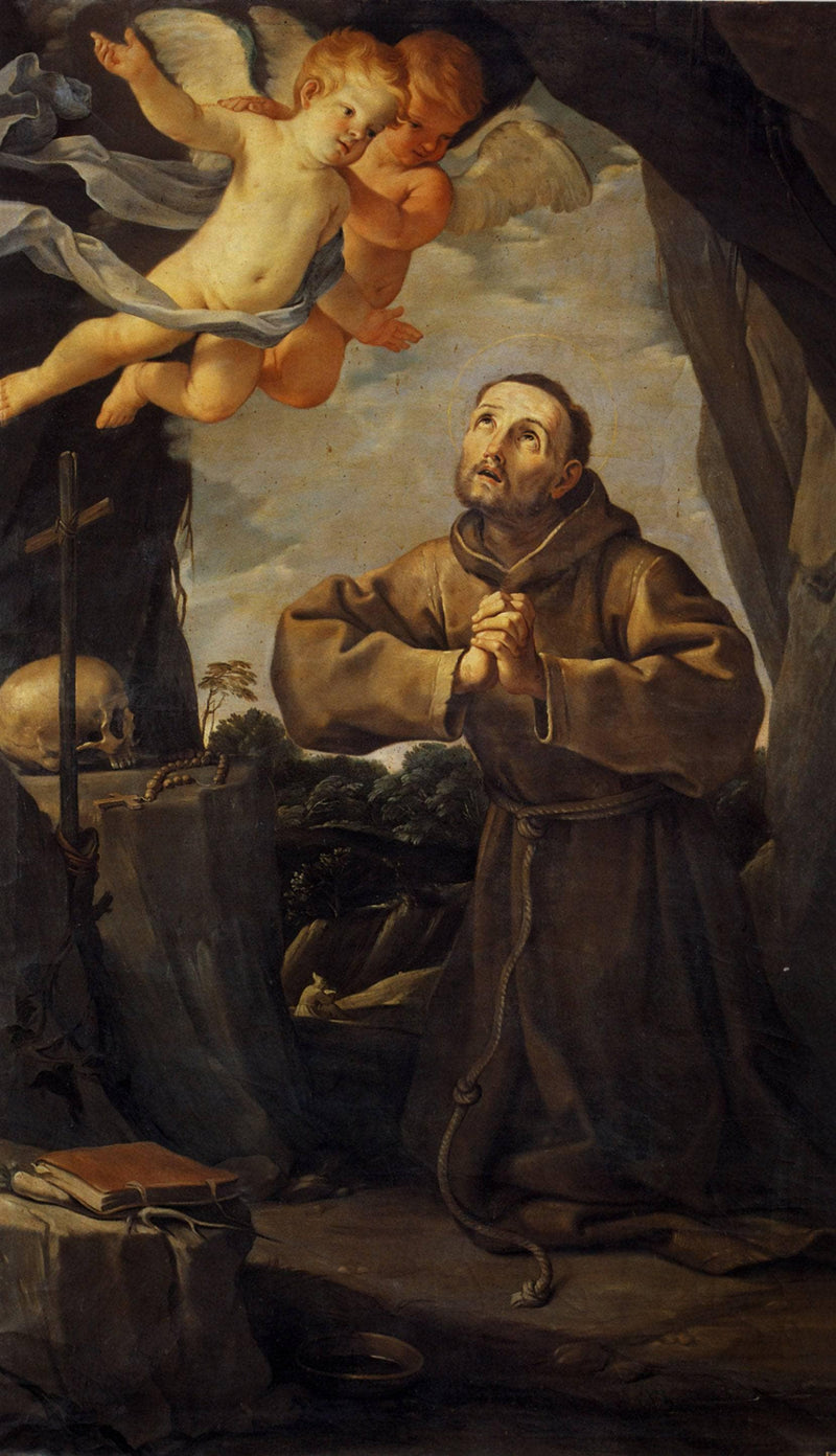 St Francis in prayer with Two Angels on gallery wrap
