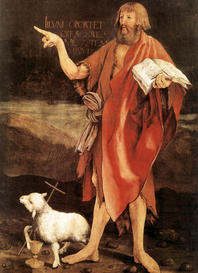 St. John the Baptist (detail from the Annunciation from the Isenheim Altarpiece) in hallway