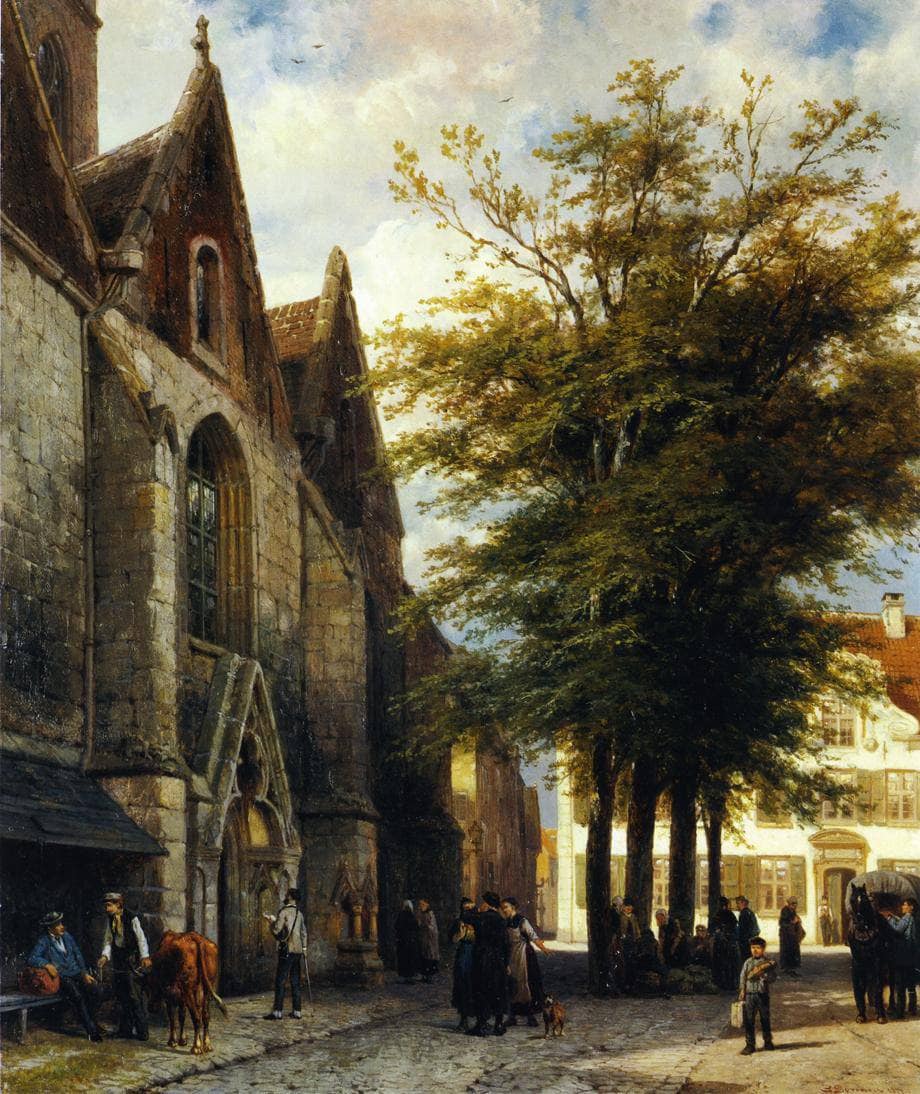 St. Joseph's Church in Hamelen by Cornelis Springer — hand-painted architectural oil painting reproduction on canvas