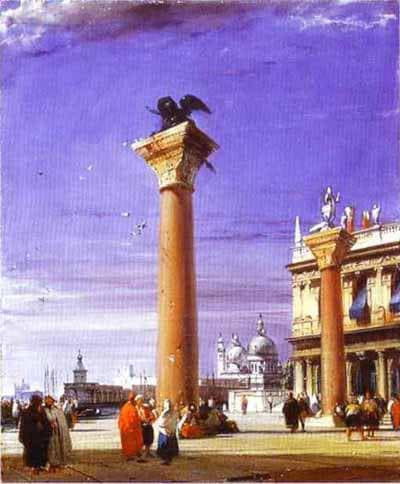 St. Mark's Column in Venice by Richard Parkes Bonington — hand-painted architectural oil painting reproduction on canvas