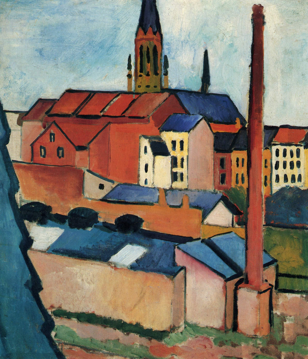St. Mary's with Houses and Chimney (Bonn) by August Macke — hand-painted architectural oil painting reproduction on canvas