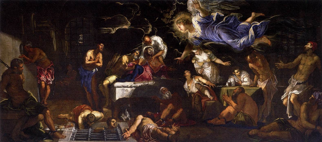 St Roch in Prison Visited by an Angel by Tintoretto, hand-painted cultural oil painting reproduction on canvas