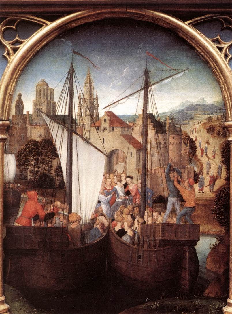 St. Ursula and her companions landing at Basel, from the Reliquary of St. Ursula - Hans Memling