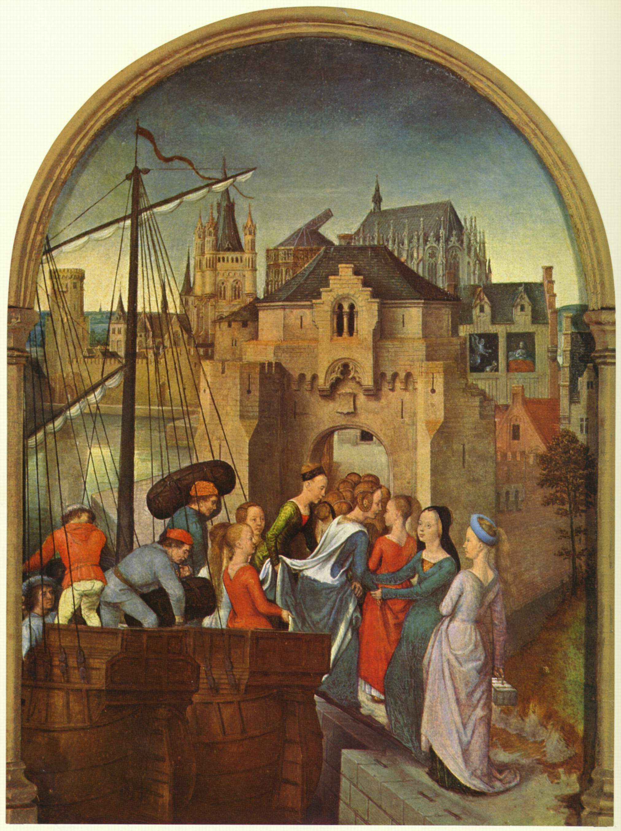 St. Ursula and her companions landing at Cologne, from the Reliquary of St. Ursula - Hans Memling