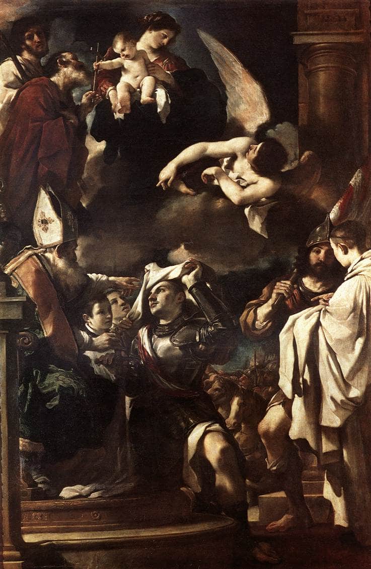 St William of Aquitaine Receiving the Cowl of St Bishop Felix by Guercino — hand-painted cultural oil painting reproduction on canvas