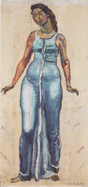 Standing female figure in a blue dress by Ferdinand Hodler, male oil painting wall art, Art Nouveau Modern