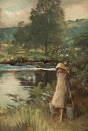 Young Girl Carrying Water by Frank Holl — rural oil painting wall art, Realism