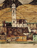 Stein on the Danube by Egon Schiele — hand-painted architectural oil painting reproduction on canvas