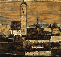 Stein on the Danube, Seen from the Kreuzberg by Egon Schiele — hand-painted architectural oil painting reproduction on canvas