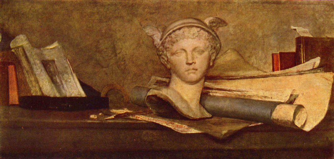 Attributes of the Arts with a Bust of Mercury by Jean-Baptiste-Simeon Chardin, hand-painted portrait oil painting reproduction on canvas